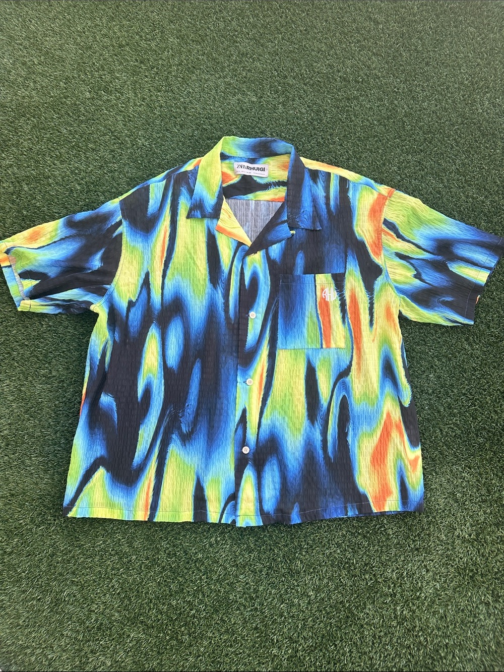 Zara Rhuigi Men's Short-Sleeve Abstract Wave Print Shirt in Multi-Color